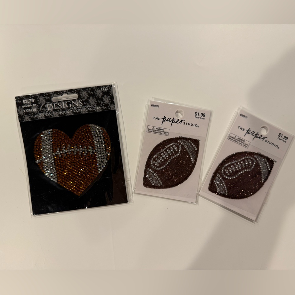 Rhinestone Football Iron-On Patches - Brown & Silver